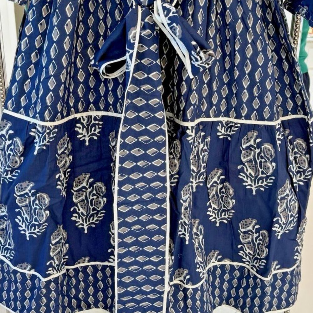 Sue Sartor Navy Printed Long Sleeve Tiered Dress - Picture 4 of 16